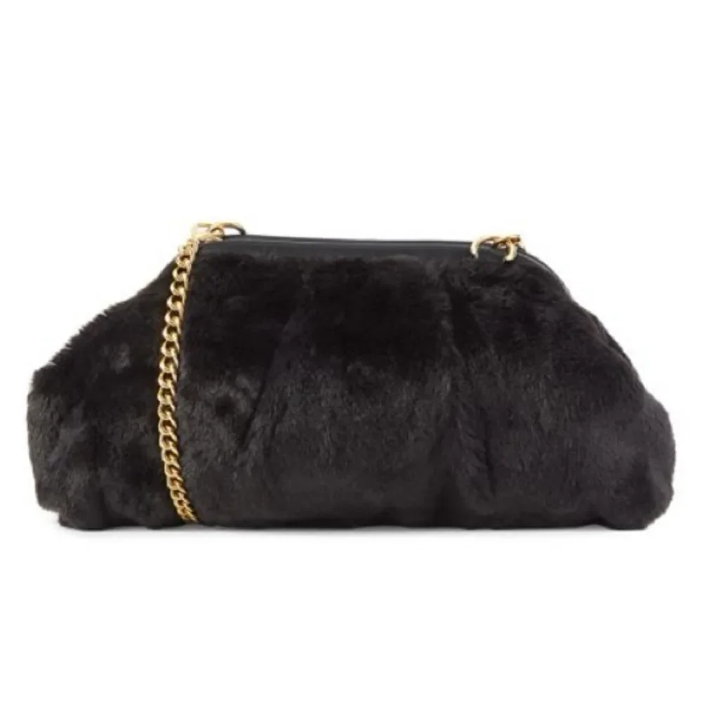Jill & Ally Women’s Black Faux Fur Convertible Clutch Crossbody Bag One Size